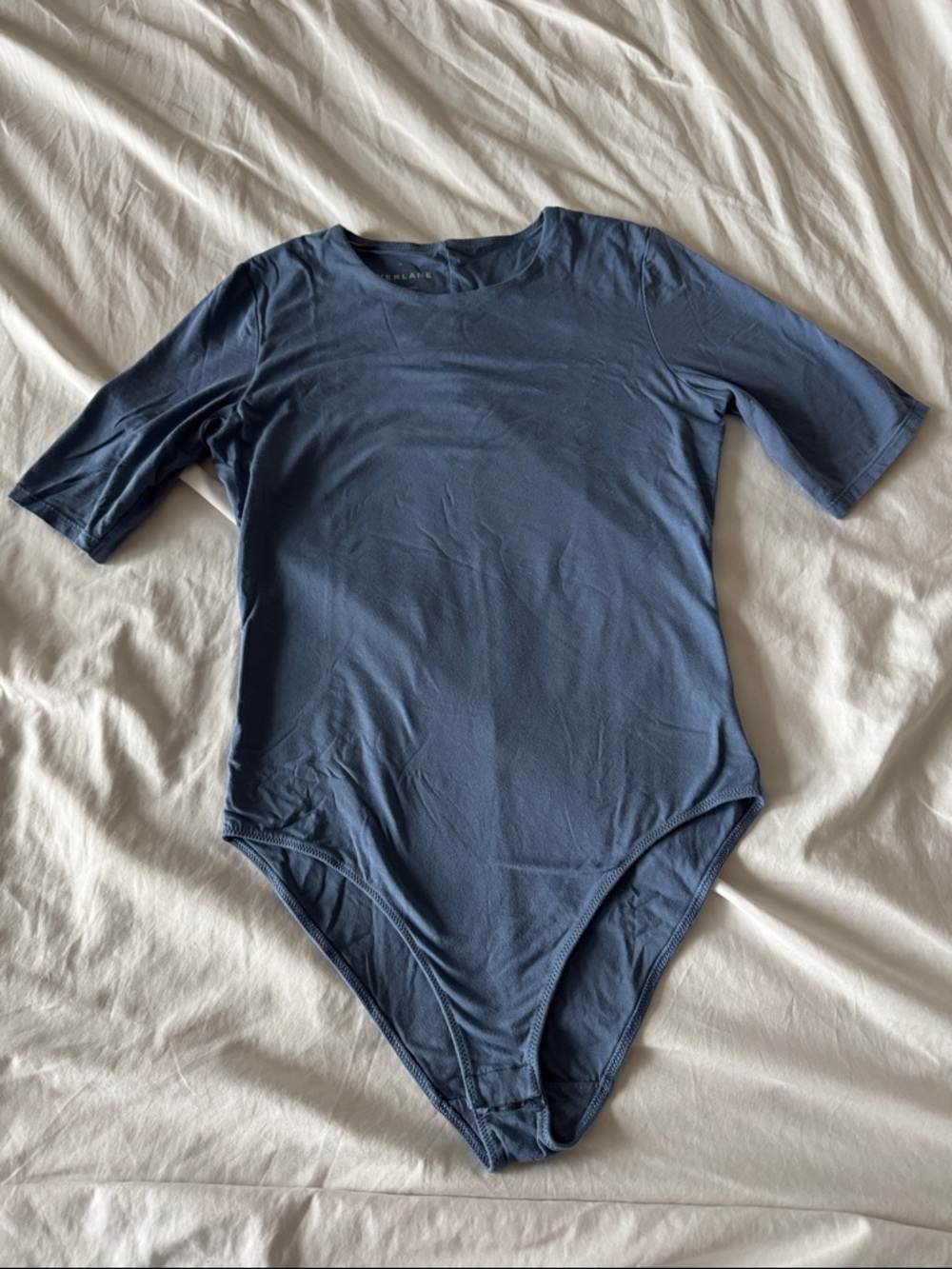Everlane Slim Fit Short Sleeve Bodysuit in Blue - Picture 3 of 6